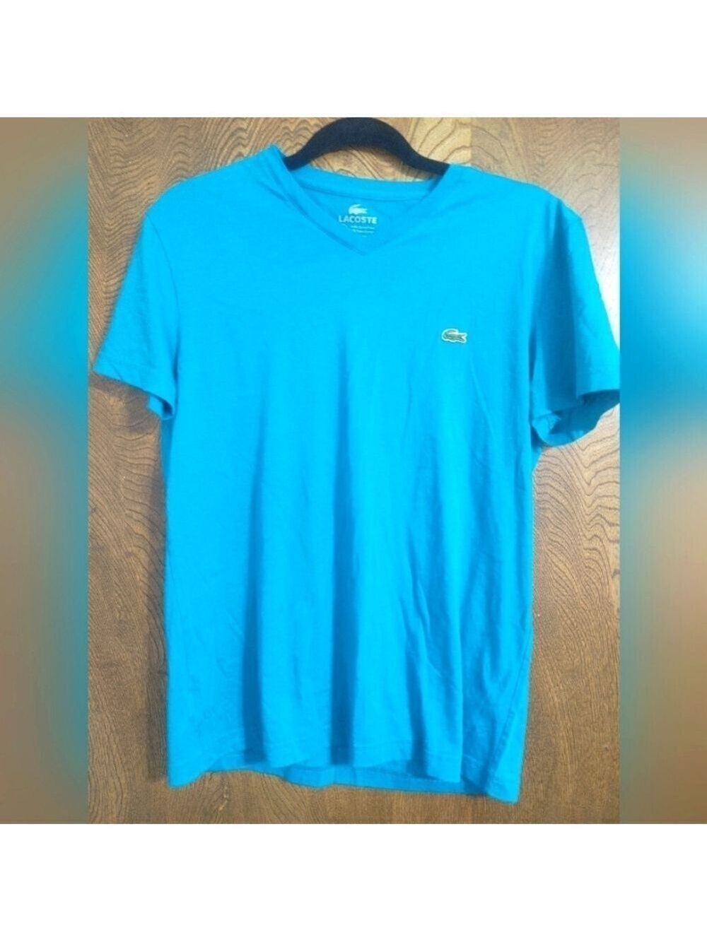 Men's Lacoste Teal V Neck T Shirt Pima Cotton Sz 3 (Small)